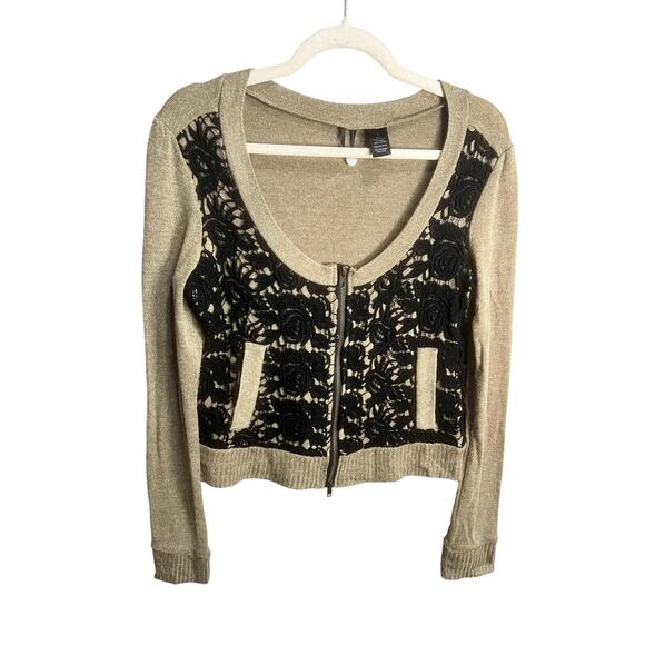 BKE Full Zip Cardigan Cropped Lace Pockets Coquette Fairy Sz L Grunge Y2K - Picture 1 of 16